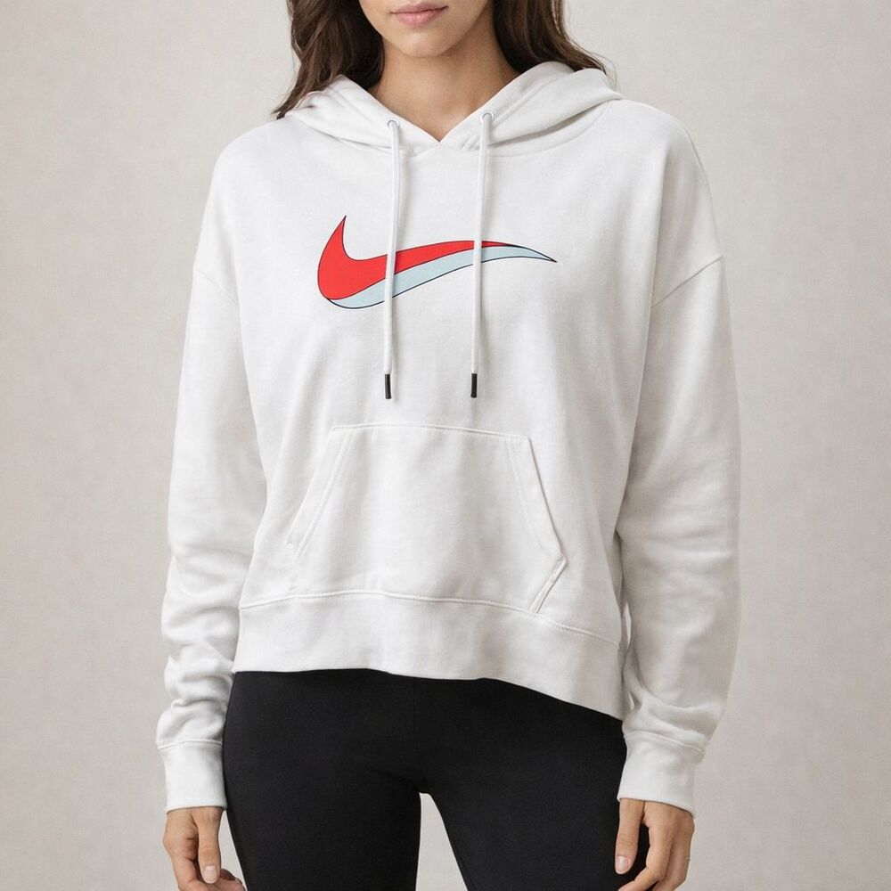 Nike Sportswear Icon Clash Hoodie Womens XS White Crop Swoosh Pullover Sweatshir